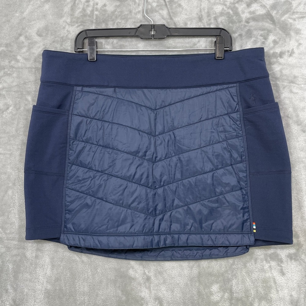 Smartwool Pull On Puffer Skirt Womens XL Quilted Navy Stretch Nylon Wool Pockets